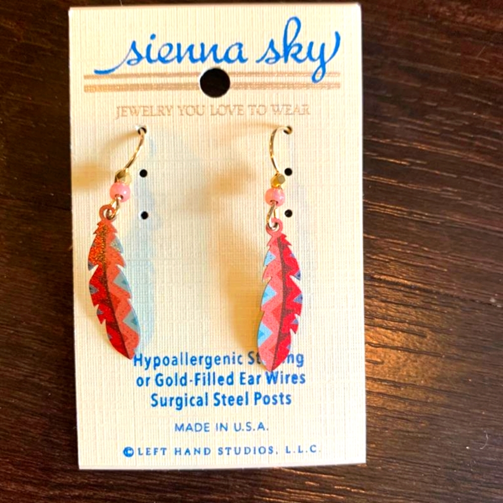 Feather dangle earrings - hypoallergenic, surgical steel post - New & never worn